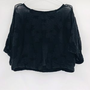 Wilfred Sheer Floral Blouse Crop Black Size XS